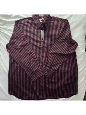 Protocol Striped Dress Shirt Burgundy Black 18.5 35/36